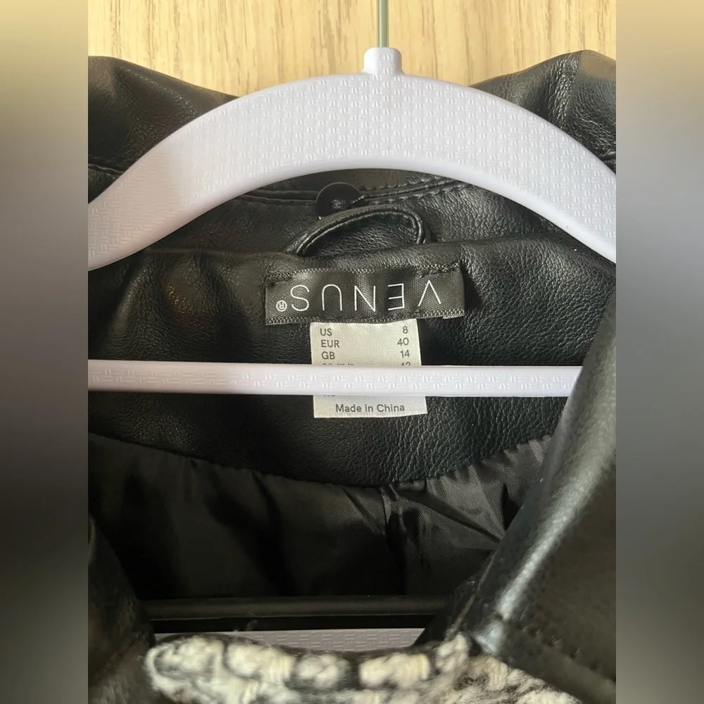 VENUS Women's Black, White and Gray Faux Leather Asymmetrical Zippered Jacket - Picture 4 of 7